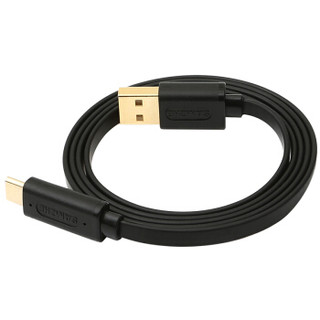 山泽（SAMZHE) Type-c/USB3.1转USB2.0连接线 充电线数据线 双面通用插口扁平线镀金版 1米 黑色 MA-B01