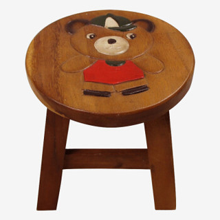 贝臻家 泰国进口免安装实木圆凳  时尚简约凳子  卡通小凳子 换鞋凳 矮凳  熊