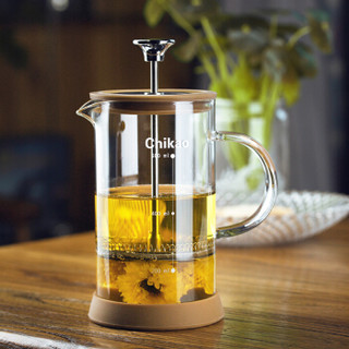 奇高咖啡壶 玻璃带茶挡泡茶壶(600ml)法式滤压咖啡壶耐热玻璃法压壶冲茶器 CK-225M