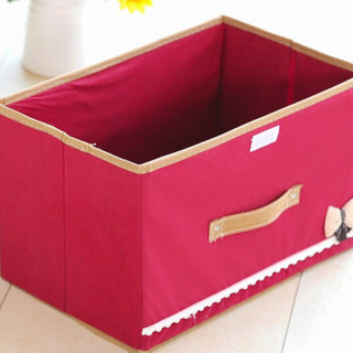 空间优品 环保布艺无纺布收纳盒 整理箱2只装22L（中号） 蝴蝶结 红色
