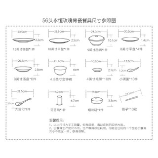 SKYTOP斯凯绨 餐具套装碗盘碟碗筷陶瓷骨瓷10人份56头永恒玫瑰