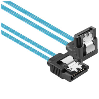 CE-LINK SATA硬盘数据线3代弯头 高速双通道硬盘串口铝箔连接线 支持SSD固态硬盘 下弯蓝色 0.45米 2623