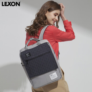 法国乐上(LEXON)双肩电脑背包13.3/14英寸笔记本包 休闲防泼水轻便出差潮流男包 浅灰色