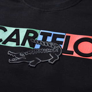 卡帝乐鳄鱼 (CARTELO) 卫衣男圆领纯色印花休闲男士运动卫衣 黑色 2XL