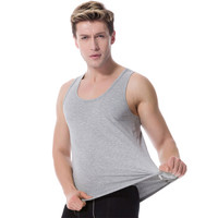 莫代尔 背心男士弹力修身透气圆领莫代尔棉打底背心麻灰XXL (灰色、XXL、粘纤)