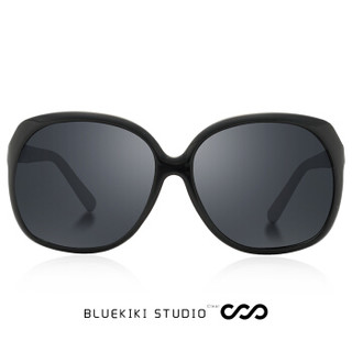 蓝其（Bluekiki)偏光太阳镜女款时尚大框彩膜墨镜驾驶镜女 7011黑框灰片