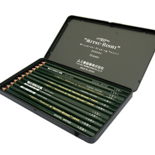 日本三菱（uni）素描铅笔9800DX学生铅笔铁盒套装 12支装6B-4H 原装进口
