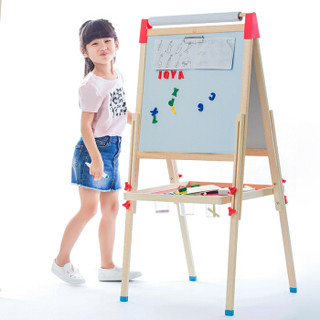木马智慧 可升降双面磁性儿童画板实木黑白板绘画写字板绘画套装工具文具画架夹支架式带画轴送画纸
