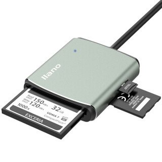 绿巨能（llano）读卡器多功能合一 多盘符读卡器 USB3.0高速读卡器 适用SD/TF/CF/MS内存卡 带线0.5米 金属灰