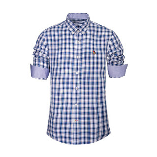 U.S. POLO ASSN. ACSMC-50946 长袖衬衫男士格子纯棉休闲长袖衬衣 蓝色格XL-180