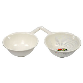 Sanada Seiko进口双层可悬挂厨房洗菜篮水果篮沥水筐带手柄塑料盆 白色
