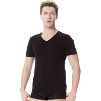 莫代尔 背心男士V领短袖无痕随心裁弹力修身透气莫代尔T恤打底衫黑色XXXL (黑色、XXXL、粘纤)