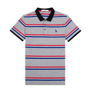 U.S. POLO ASSN.美国马球协会polo衫短袖男条纹棉氨男短袖polo衫 灰色条纹 170/M