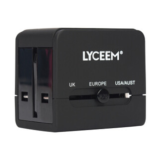 蓝橙 LYCEEM 转换插头双USB接口商务出差国旅游电源转换器插座多国通用欧标美标国标英标日本巴厘岛 黑色