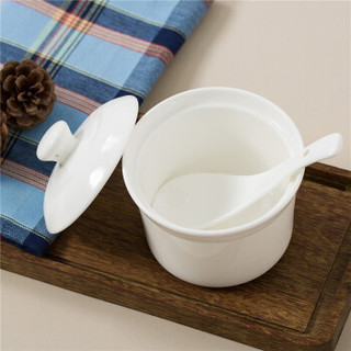 SKYTOP斯凯绨 陶瓷碗带盖骨瓷炖盅单人份纯白300ml