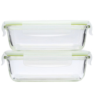 南极人 Nanjiren耐热玻璃保鲜盒 640ML两个套装高硼硅玻璃大容量微波炉烤箱便当饭盒 送保温袋NJR611