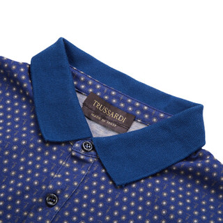 TRUSSARDI杜鲁萨迪男式棉质深蓝色圆圈图案短袖polo衫32T10 48 L码