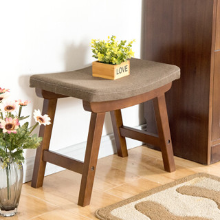 家逸  休闲凳子  创意餐凳  家用布艺实木方凳 棕色