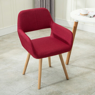 伯力斯（BECAUSES）椅子 布艺咖啡餐椅 实木脚休闲洽谈椅 红色 MD-015