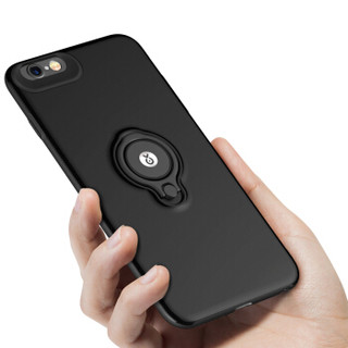 毕亚兹(BIAZE) 苹果6/6S Plus手机壳 iPhone6/6s Plus保护套 全包防摔指环扣支架磨砂壳 王者系列 JK208-黑色