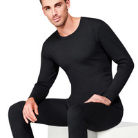 PLAYBOY 花花公子 秋衣秋裤男 保暖内衣男 打底衫 男士内衣 D9188 棉毛衫棉毛裤套装 纯棉薄款 黑色 (圆领)XXXL