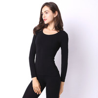 GANGSHA 港莎 秋衣秋裤女士无缝塑身美体内衣纯色薄款套装 D1762 黑色均码