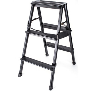 云腾（YUNTENG）铝合金梯凳 多功能家用人字梯折叠梯子商用摄影梯子加宽加厚 黑色(三步高0.8米)载重150kg