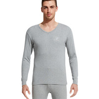 PLAYBOY 花花公子 秋衣秋裤男 保暖内衣男 打底衫 男士内衣 D9188 棉毛衫棉毛裤套装 纯棉薄款 浅麻灰(V领) XL