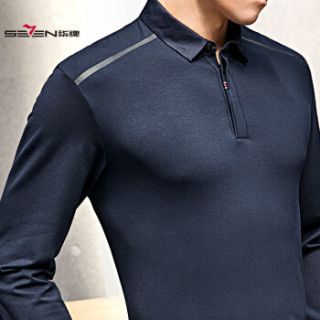 商品柒牌男装 长袖t恤男 商务休闲纯色长袖polo衫 113t50040 藏青 165