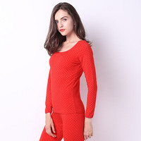 GANGSHA 港莎 秋衣秋裤女士棉质保暖内衣套装圆领薄款基础打底棉毛衫 D66131 红色 L