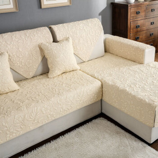 青苇 欧式沙发套 全棉水洗沙发巾坐垫 绗缝刺绣盖布 花语米黄90X160cm  1片装