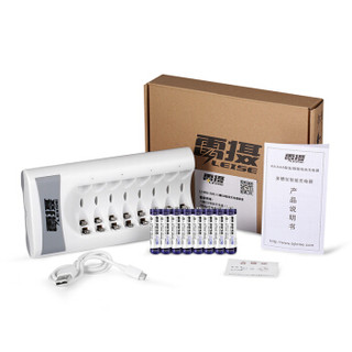 雷摄 LEISE LS-U801(白色)八槽USB智能充电套装(8节7号AAA1150毫安充电电池+8槽USB充电器) 适用 玩具/键盘