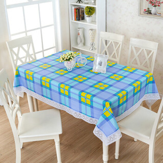 京惠思创 PVC防水防油免洗加厚多款塑料餐桌布台布 小号152*152(正方形) 蓝色格纹 JH0209