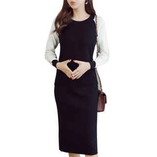 LAXJOY 朗悦 新款针织毛衣连衣裙韩版长袖拼接两件套包臀裙套装 LWQZ178321