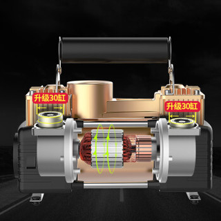 沿途 车载充气泵 金属双缸 大功率机械表 汽车轮胎用 汽车用品 12v便携式电动打气泵 E21金色