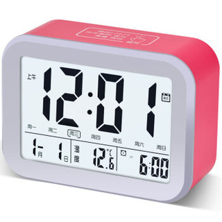 TIMESS闹钟锂电池蓄电款智能夜灯自动感光床头钟学生静音可充电小闹钟T921-3红
