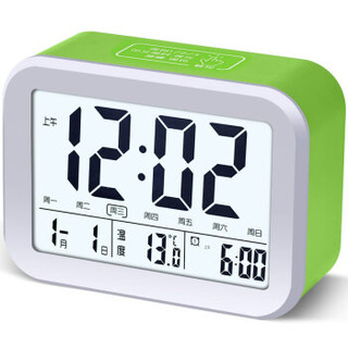 TIMESS闹钟锂电池蓄电款智能夜灯自动感光床头钟学生静音可充电小闹钟T921-2绿