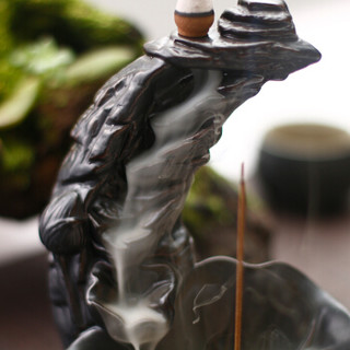 达埔（dapu）石恋荷塘倒流香炉陶瓷创意烟观赏塔香仿古点香座佛具居室摆件檀香线香熏炉