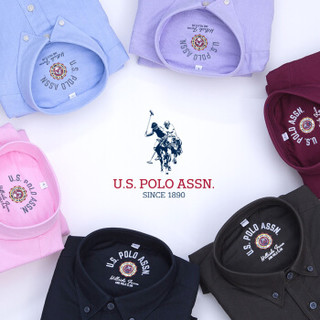 U.S. POLO ASSN. 加绒衬衫 衬衫男长袖 青年纯色加绒加厚休闲纯棉牛津纺保暖衬衣 黑色 175/92A