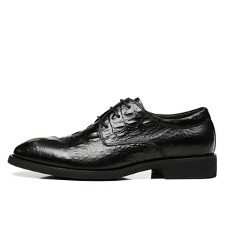 JIESILONG 捷斯龍 皮鞋 时尚系带英伦商务正装鞋 鳄鱼纹男皮鞋 17277 黑色 40码