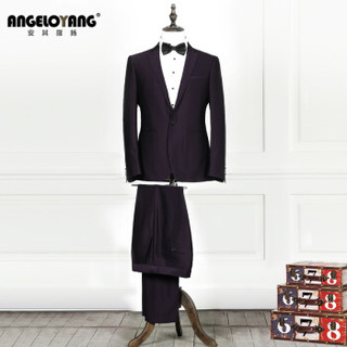 安其罗扬（ANGELOYANG）西服套装男 韩版商务休闲职业装修身男士西装套装  6722 紫色 M/170C