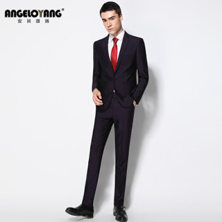 安其罗扬（ANGELOYANG）西服套装男 韩版商务休闲职业装修身男士西装套装  6722 紫色 XL/180B