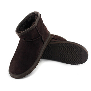御乐 雪地靴保暖短筒靴棉鞋 LOV2061 咖啡 35