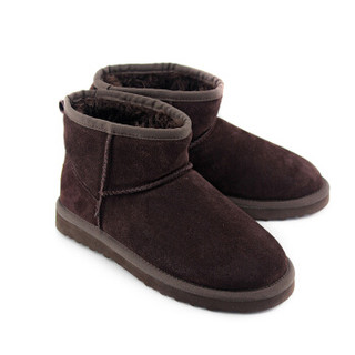 御乐 雪地靴保暖短筒靴棉鞋 LOV2061 咖啡 35