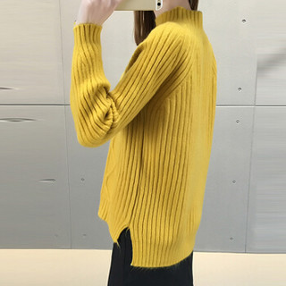 亚瑟魔衣针织衫女毛衣韩版拼色宽松加厚套头半高领打底衫SH-5003 黄色 均码