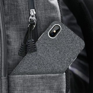 ESCASE 苹果iPhoneX手机壳手机套 5.8英寸混纺毛绒精纺布艺全包防摔保护壳 铝合金按键 商务版 和谐灰