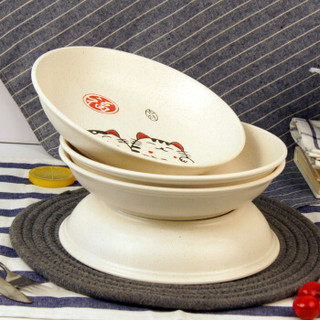萌可日式陶瓷盘子手绘招财猫碟子瓷日式餐具创意餐盘8英寸4只套装