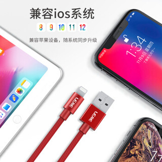 乐接LEJIE 苹果Xs Max/XR/X/8数据线 手机USB快充充电器电源线 支持iphone6s/7Plus/ipad 1米红色LUIC-1100H