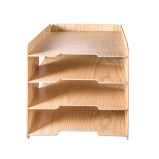 金隆兴（Glosen）DIY木质文件盘四层文件架资料桌上文件框办公文件栏筐子桌面收纳盒 D9119原木色