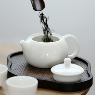 苏氏陶瓷（SUSHI CERAMICS）德化中国白陶瓷茶壶 手工羊脂玉西施壶 猪油白 如脂玉 功夫茶具套装“送”两茶杯